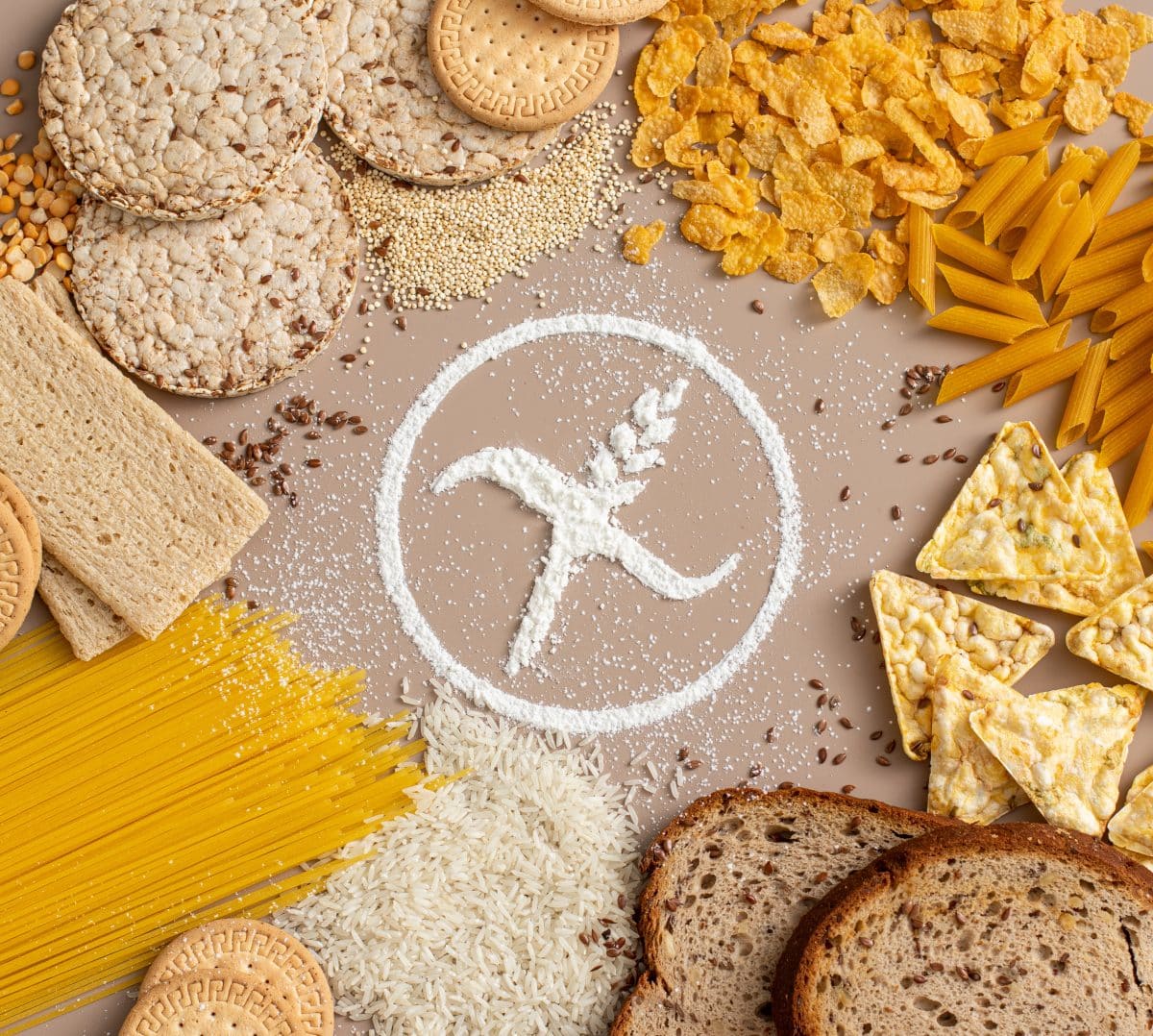 Gluten free food concept background With pasta bread snacks